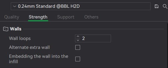 Bambu Studio Strength tab showing Wall loops