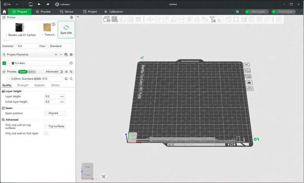 Bambu Studio printer, plate and filament setup