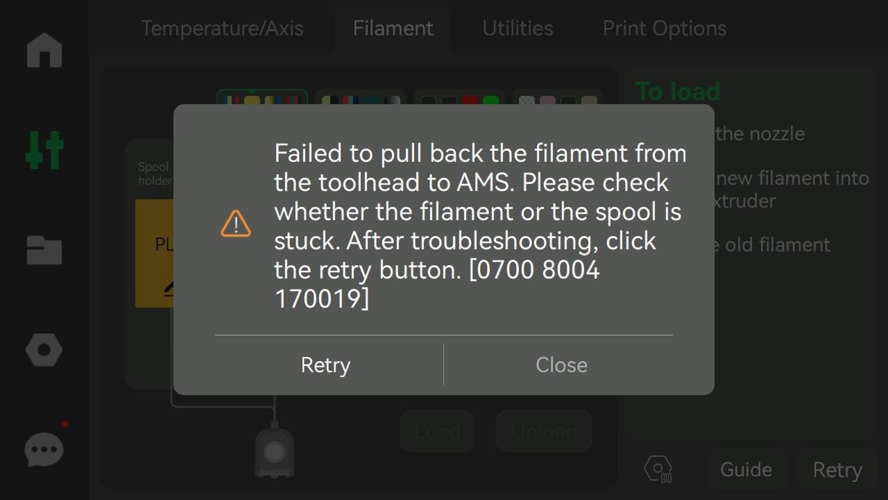 Filament cannot retract to the AMS