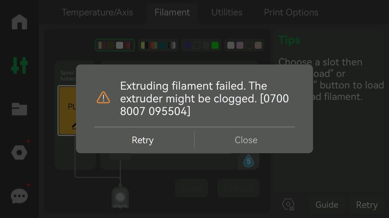 Extruding filament failed