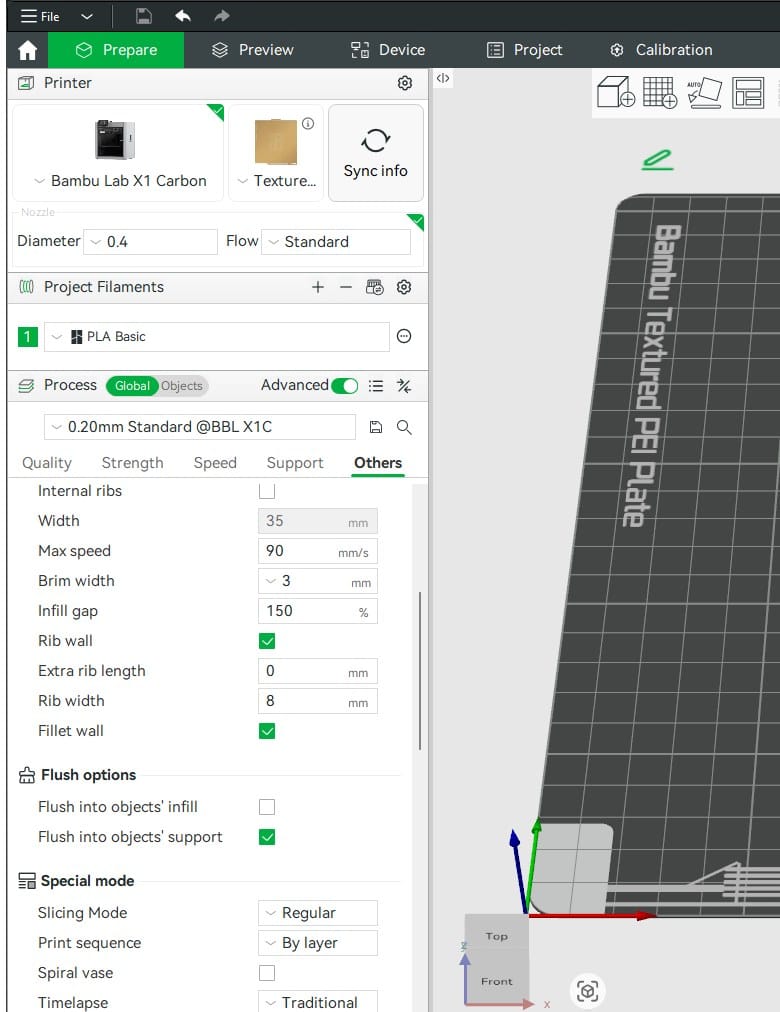 Bambu Studio showing Print by object settings