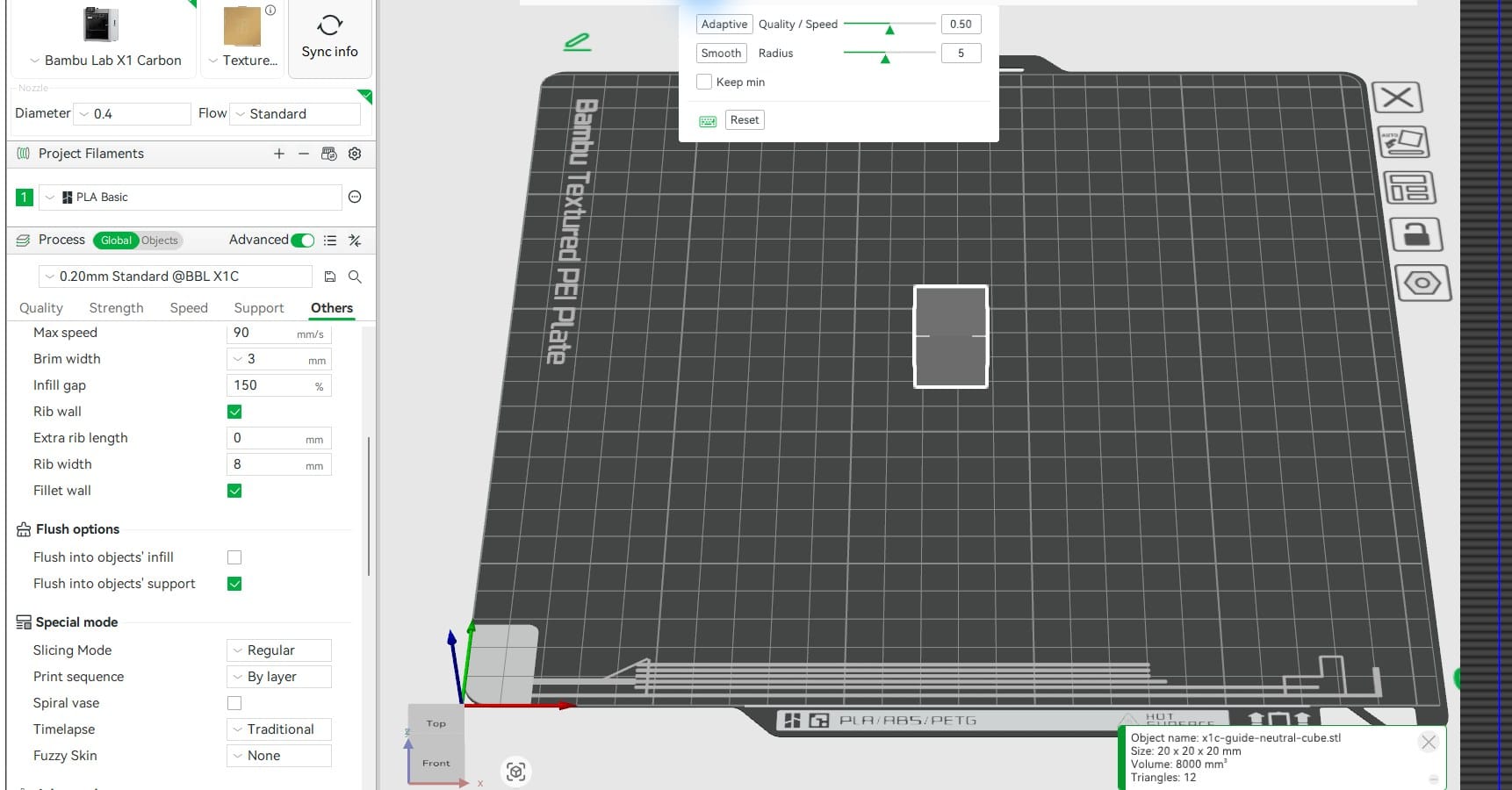 Bambu Studio showing Adaptive layer height settings