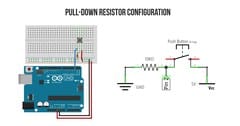 Push button with pull-down resistor connection visual