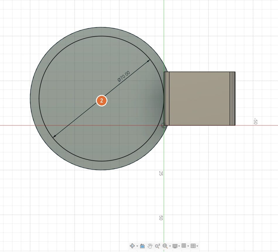 Sketch on top of the drum: a 70 mm circle