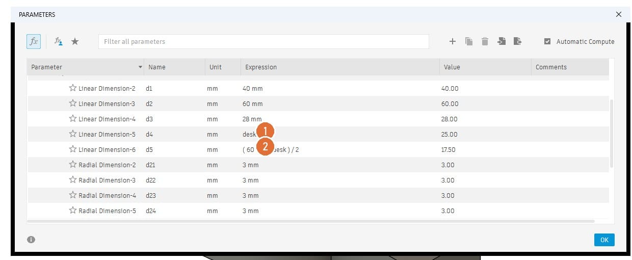 Point the slot dimensions at the parameter