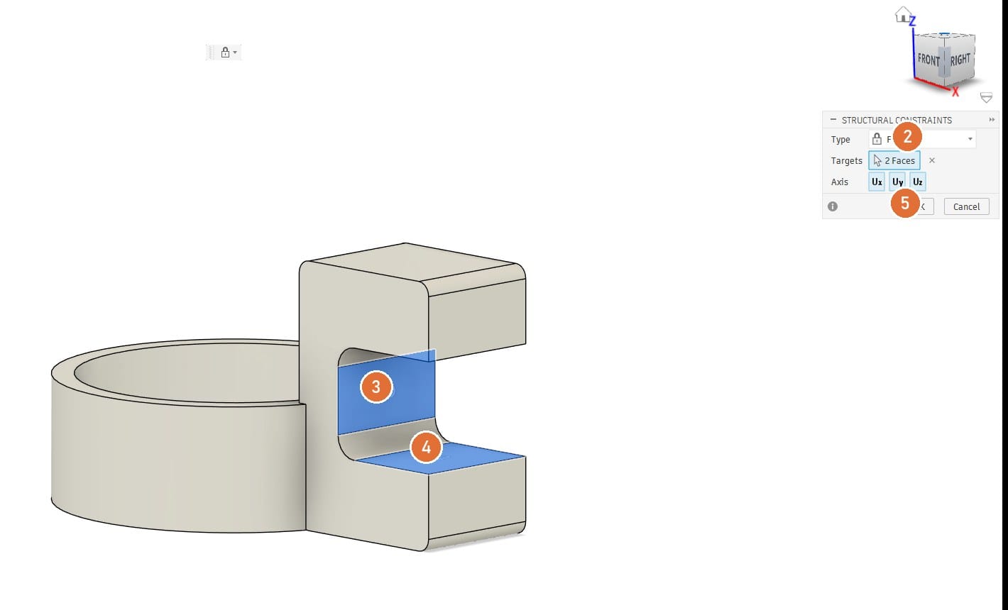 Constraint: Fixed, on the two slot faces