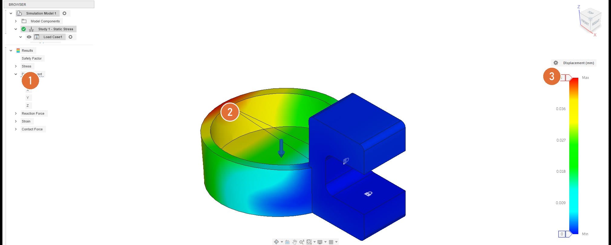 Result: displacement, maximum 0.045 mm