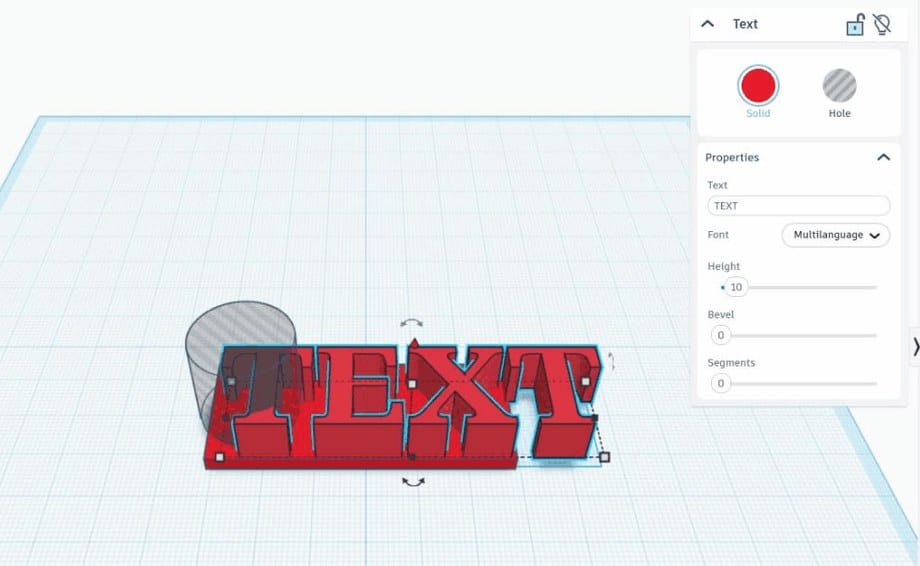 A Text shape arrives 10mm tall and too wide for the plate