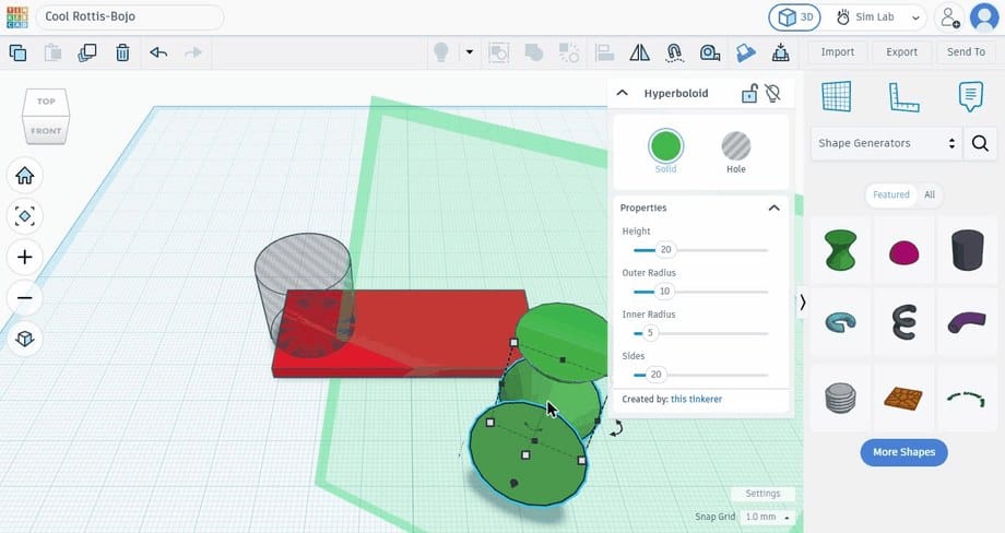 A Hyperboloid shape generator with Height, Outer Radius, Inner Radius and Sides sliders