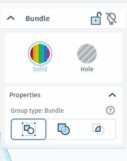 The Group type panel showing Bundle and Union options after grouping