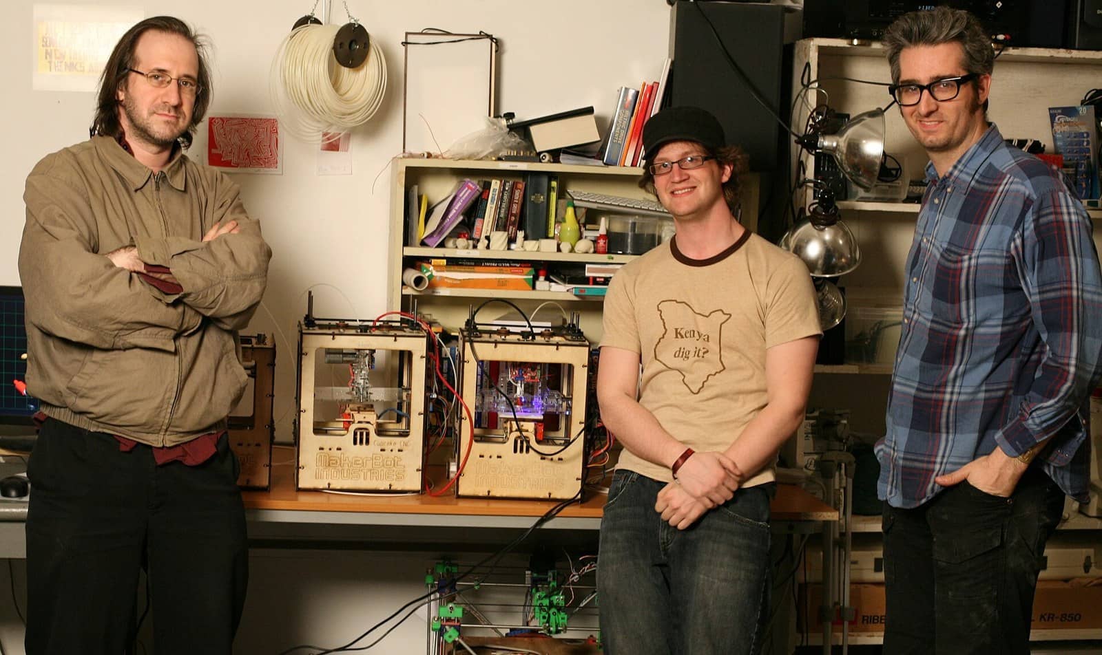 The three MakerBot founders with Cupcake CNC prototypes